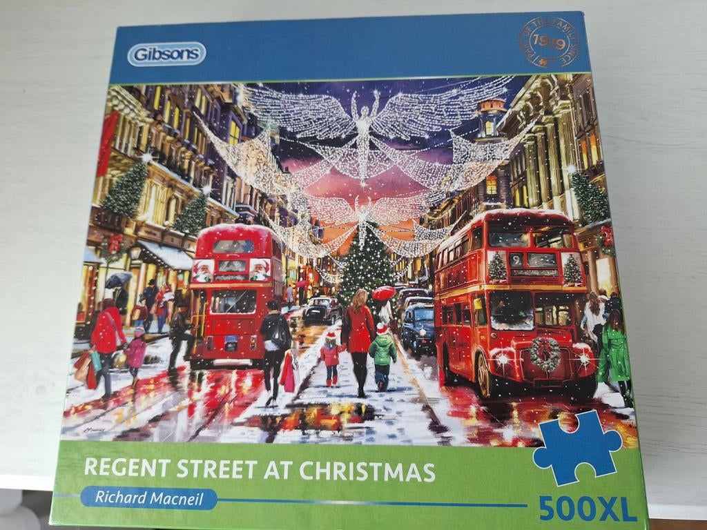 Gibsons puzzel 500 XXL stukjes Regent Street at Christmas, Ophalen of Verzenden, 500 t/m 1500 stukjes, Zo goed als nieuw, Legpuzzel