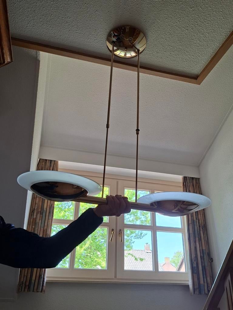Moderne Hanglamp met Dubbele Schijven, Ophalen, Modern, Elegant, Zo goed als nieuw, Glas