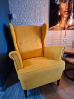 Strandmon Oorfauteuil geel en donkergrijs, Huis en Inrichting, Fauteuils, Ophalen, 75 tot 100 cm, Zo goed als nieuw, Stof