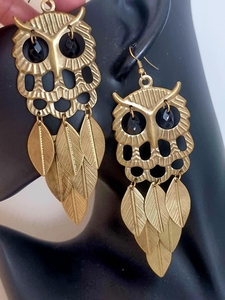 Vintage 90's koperen uilen oorbellen, Ophalen of Verzenden