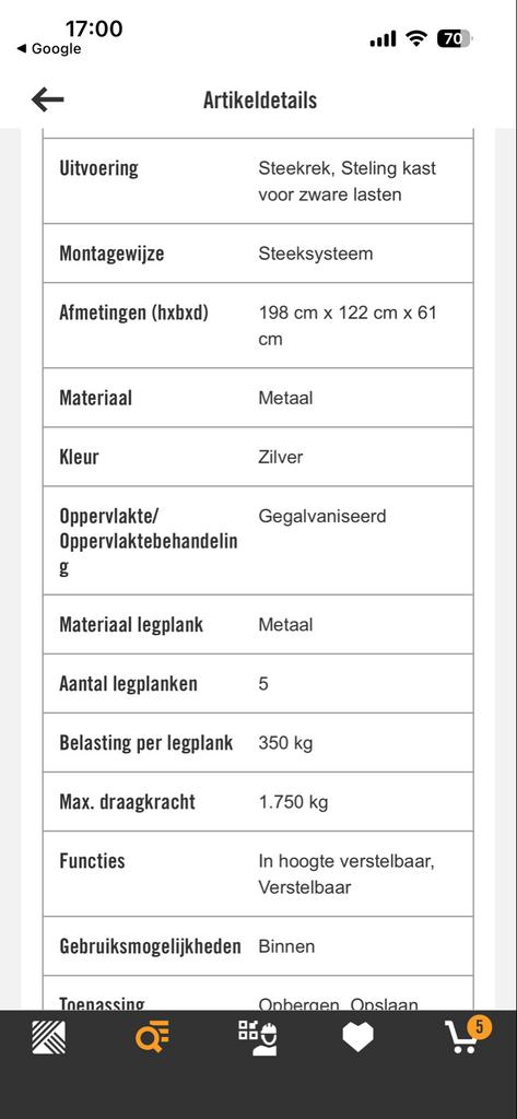 AVASCO Stellingkast Robus 198x122x61 cm gegalvaniseerd, Ophalen, Zo goed als nieuw