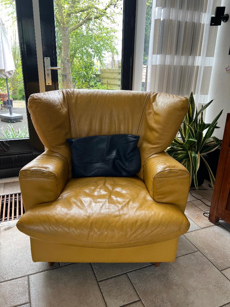 Leren stoel geel, Ophalen, Gebruikt, Overige kleuren, Leer