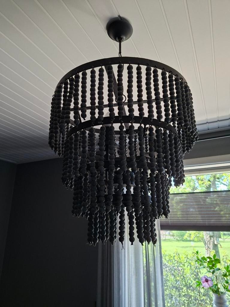 Kralen kroonluchter grijs, Ophalen, Gebruikt, Overige materialen, Landelijk