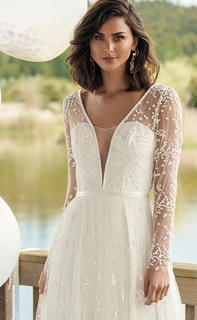 Marylise Moonlight trouwjurk lange mouwen stippeltjes kant, Kleding | Dames, Trouwkleding en Trouwaccessoires, Ophalen of Verzenden