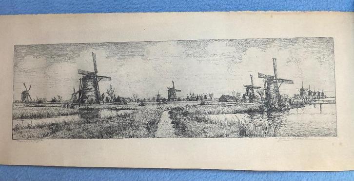 Ets molens Kinderdijk, Antiek en Kunst, Kunst | Etsen en Gravures, Ophalen
