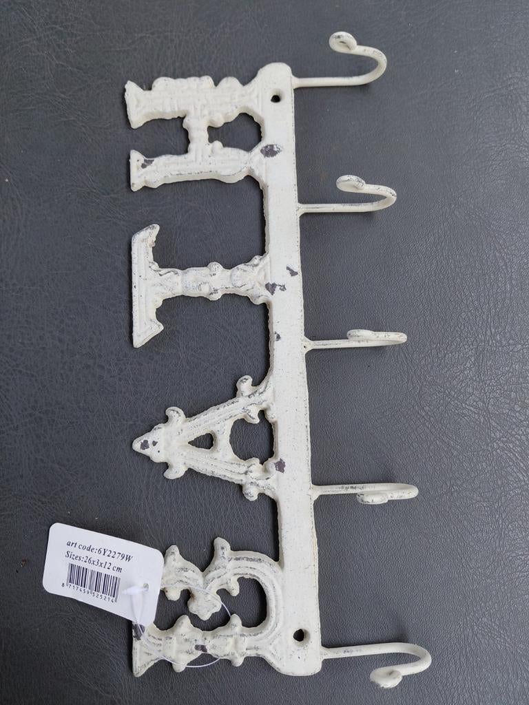 Decoratieve gietijzeren badkamerhaak met 'BATH' tekst, Ophalen of Verzenden, Nieuw, Metaal, Wandhaken