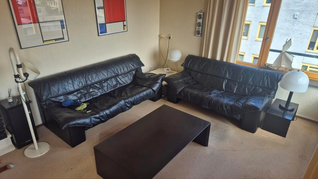 Leren Leolux bankstel, 2-zits en 3-zits, Huis en Inrichting, Banken | Bankstellen, Ophalen, Gebruikt, 75 tot 100 cm