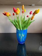 Decoratieve Vaas met Kunsttulpen, Ophalen, 50 tot 75 cm, Blauw, Glas