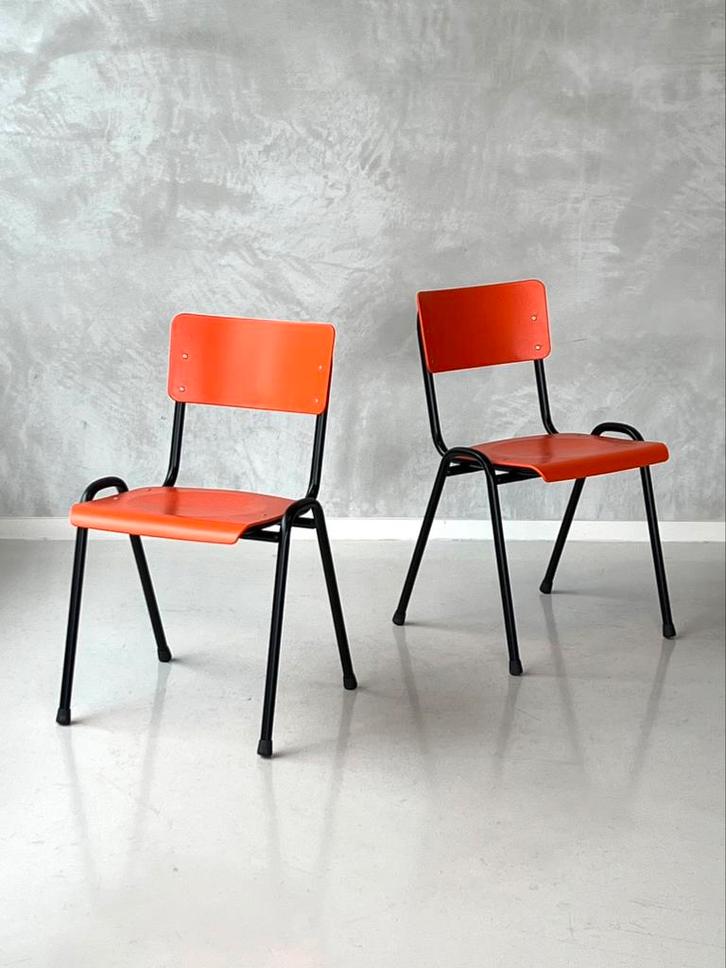 Retro eettafelstoelen nieuw eetkamerstoelen oranje prijs p/s, Huis en Inrichting, Stoelen, Nieuw, Vijf, Zes of meer stoelen, Kunststof