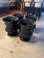Glans Zwarte Bloemenpotten - Set van 4, Rond, Binnen, Zo goed als nieuw, Aardewerk