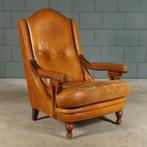 Vintage bruin lederen armfauteuil, Gebruikt, Minder dan 75 cm, Vintage, Hout