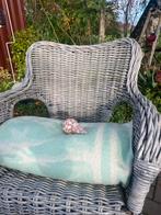 Prachtige mintgroene/ beige vintage wollen deken, Ophalen of Verzenden, Gebruikt