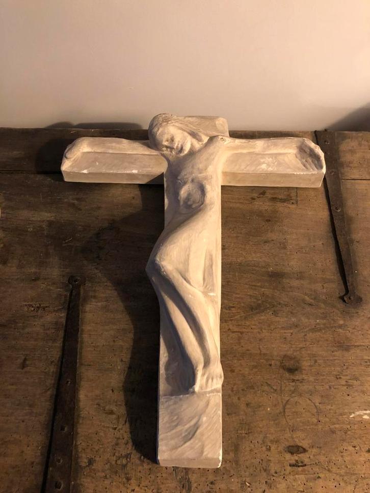 KUNST KRUISBEELD ANTOON VAN PARIJS GROOT GIPS, Antiek en Kunst, Antiek | Religie, Ophalen of Verzenden