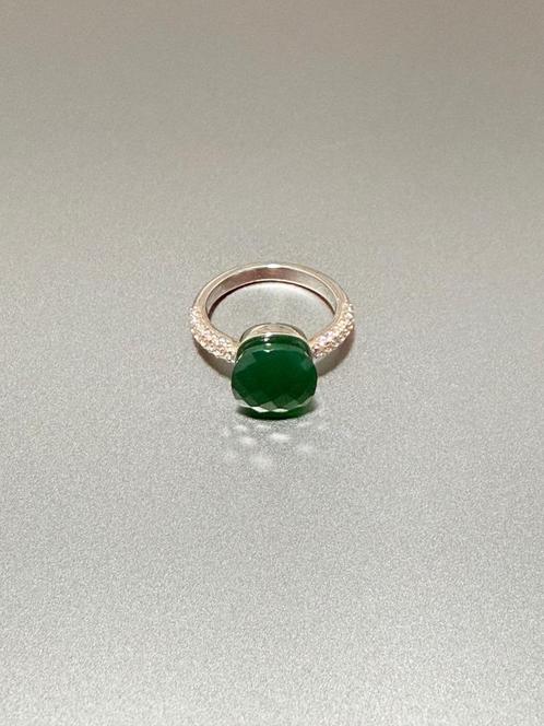 Green Agate Solitaire Ring, Sieraden, Tassen en Uiterlijk, Ringen, Nieuw, Dame, Groen, Zilver, Ophalen of Verzenden