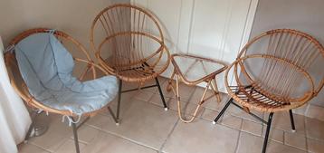 Vintage Rohé rotan rohe stoel stoeltjes 3 stuks en tafeltje  beschikbaar voor biedingen