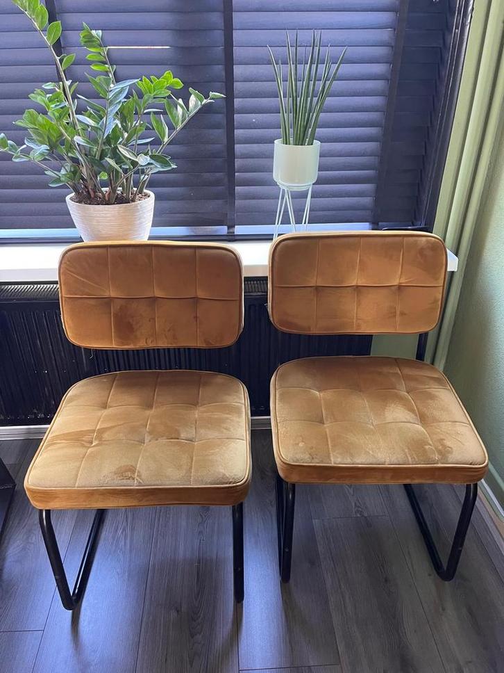 2 Kick Collection Stoelen - Bruin/Goud, Huis en Inrichting, Stoelen, Zo goed als nieuw, Twee, Metaal, Bruin, Ophalen of Verzenden