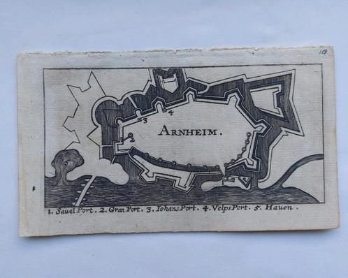 10 / Stad plattegrond Arnhem Gravure ca. 1700, Antiek en Kunst, Kunst | Etsen en Gravures, Ophalen of Verzenden
