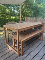 Ikea houten buitentafel Nammaro met bankje en 2 stoelen, Tuin en Terras, Ophalen, Gebruikt, Rechthoekig, Hout
