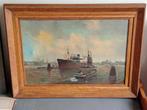 Havengezicht Scheepvaart olieverf doek Maritiem Schilderij, Antiek en Kunst, Ophalen of Verzenden