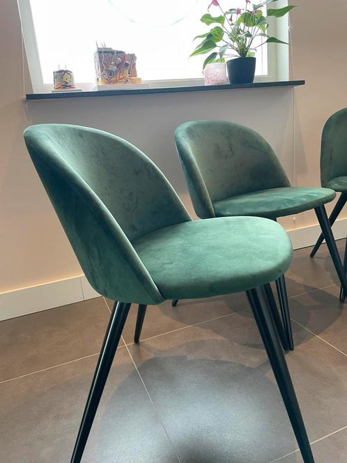4 eetkamerstoelen, groen, Huis en Inrichting, Stoelen, Zo goed als nieuw, Vier, Stof, Overige kleuren, Ophalen