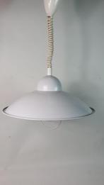 Vintage hanglamp, retro wit metaal, rolly systeem. S39, Minder dan 50 cm, Gebruikt, Ophalen of Verzenden, Metaal