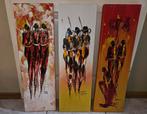 Afrikaanse schilderijen, drieluik, kunst, Antiek en Kunst, Ophalen of Verzenden
