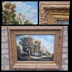 Schilderij, olieverf op doek. Boslandschap 56,5 x 46,5 cm., Antiek en Kunst, Ophalen