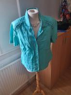 Vintage Turquoise Bloesje Edgar Vos Maat 40, Maat 38/40 (M), Blauw, Gedragen, Edgar Vos