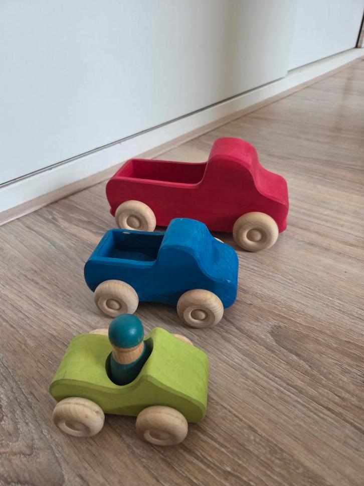 Grimms Houten Auto's - Set van 3, Kinderen en Baby's, Speelgoed | Houten speelgoed, Gebruikt, Rij- of Hobbelspeelgoed, Ophalen