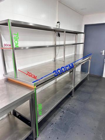 RVS werktafel 300cm met bovenrek – horeca / keuken / werkpla beschikbaar voor biedingen