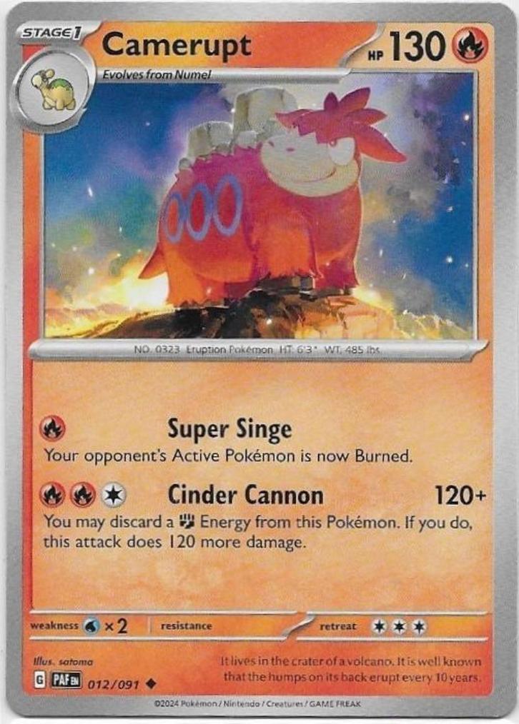 Paldean Fates,  Camerupt [uncommon] 12/91, Hobby en Vrije tijd, Verzamelkaartspellen | Pokémon, Nieuw, Losse kaart, Ophalen of Verzenden