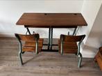 Antiek oud vintage schoolbankje voor 2, Huis en Inrichting, Tafels | Sidetables, Ophalen, 100 tot 150 cm, Eikenhout, Zo goed als nieuw