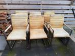 6 lederen eetkamerstoelen, Huis en Inrichting, Stoelen, Ophalen, Gebruikt, Overige kleuren, Metaal
