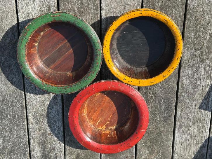 3x Robuuste tropische houten schalen – Stijlvol & Kleurrijk, Antiek en Kunst, Antiek | Schalen, Ophalen