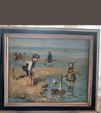Schilderij D. Pelotti - Kinderen aan het strand, Ophalen of Verzenden