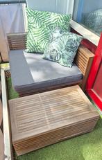 Tuinset hoekfauteuil met bijzettafel, Ophalen, Gebruikt, Bank, Teakhout
