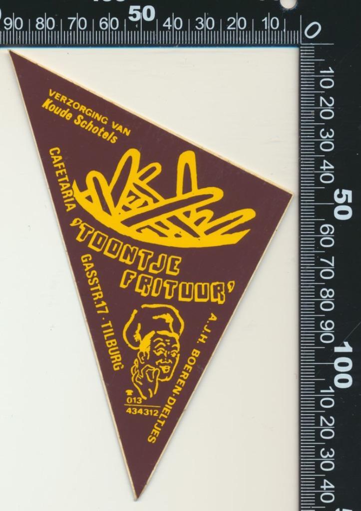 Sticker: Cafetaria Toontje Frituur - Tilburg, Verzamelen, Stickers, Zo goed als nieuw, Bedrijf of Vereniging, Ophalen of Verzenden