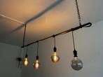 Industriële hanglamp | 4x E27 fitting + lamp | Zwart metaal, Ophalen, Zo goed als nieuw, Glas