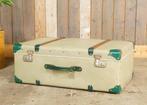 Oude stoere zachtgroene brocante koffer met houten banden, Ophalen of Verzenden