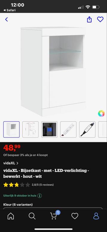 vidaXL Bijzetkast met LED - Wit Hout beschikbaar voor biedingen