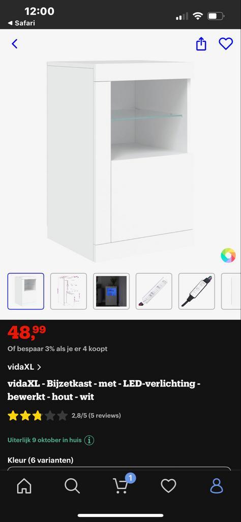 vidaXL Bijzetkast met LED - Wit Hout, Huis en Inrichting, Slaapkamer | Nachtkastjes, Nieuw, Hout, Ophalen