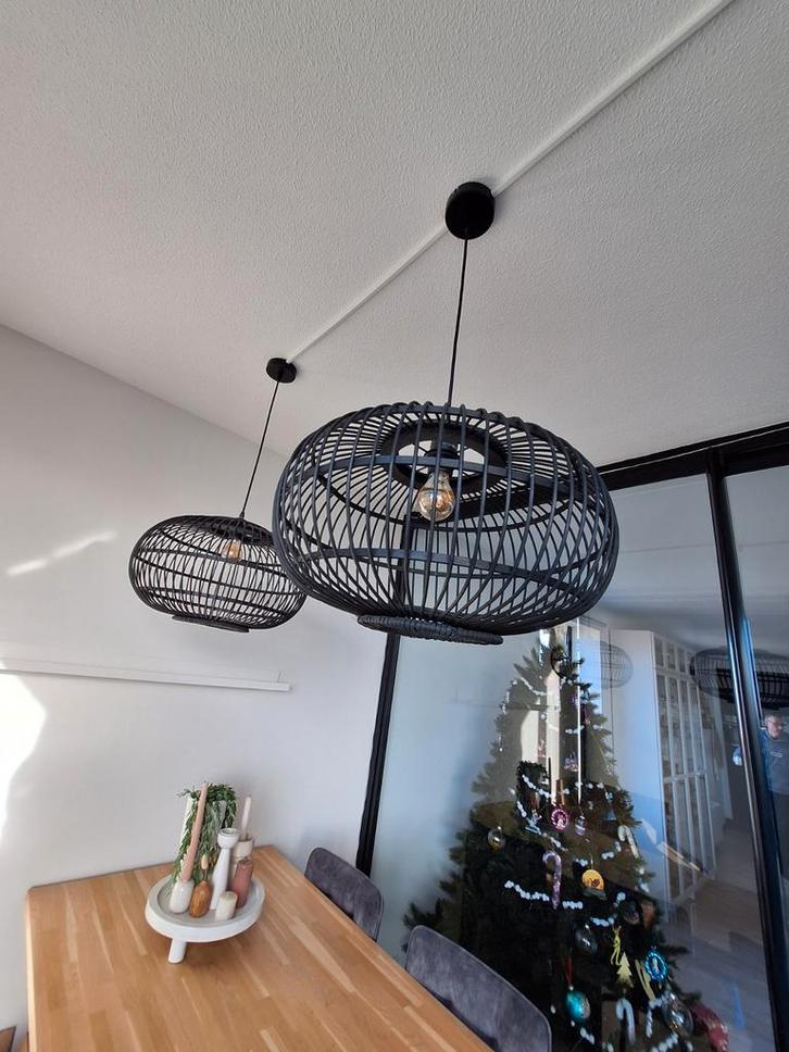 ZGAN Japandi kwantum bamboe hanglampen zwart, Huis en Inrichting, Lampen | Hanglampen, Zo goed als nieuw, Minder dan 50 cm, Hout