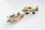Exclusieve 18 Karaat Gouden Oorbellen Met Diamant en Smaragd, Ophalen of Verzenden, Zo goed als nieuw, Met edelsteen, Knopjes of Stekers