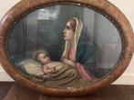 Oude ovale prent Maria met kind in lijst, Antiek en Kunst, Ophalen of Verzenden
