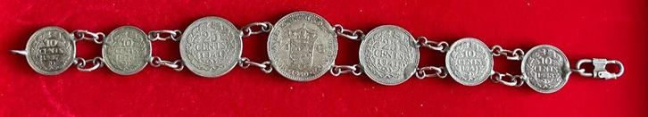 Zilveren armband met halve gulden, 2 kwartjes, 4 dubbeltjes, Sieraden, Tassen en Uiterlijk, Armbanden, Gebruikt, Zilver, Zilver