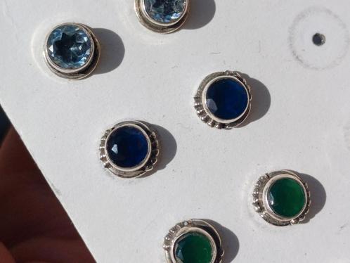 Vanoli 925 zilveren oorbellen oorknopjes met ruwe saffier, Sieraden, Tassen en Uiterlijk, Oorbellen, Nieuw, Knopjes of Stekers