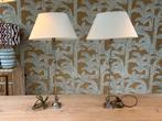 2 Elegante verzilverde tafellampen met Stoffen Kapjes, Huis en Inrichting, Ophalen, Klassiek, Zo goed als nieuw, Stof
