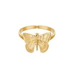 Gouden verstelbare ring met vlinder stainless steel, Goud, Ophalen of Verzenden, Dame