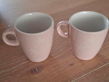 2 Roze Mokken met Witte Sterren - Gaaf! beschikbaar voor biedingen