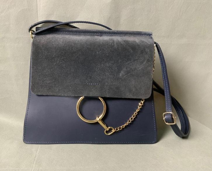 Leren Duifhuizen crossbody schoudertas, blauw, Sieraden, Tassen en Uiterlijk, Tassen | Damestassen, Gebruikt, Schoudertasje, Blauw